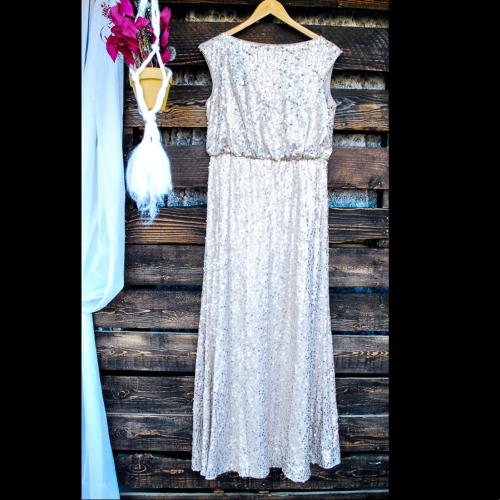 David’s Bridal Gold Sequin Floor Length Dress (K2)